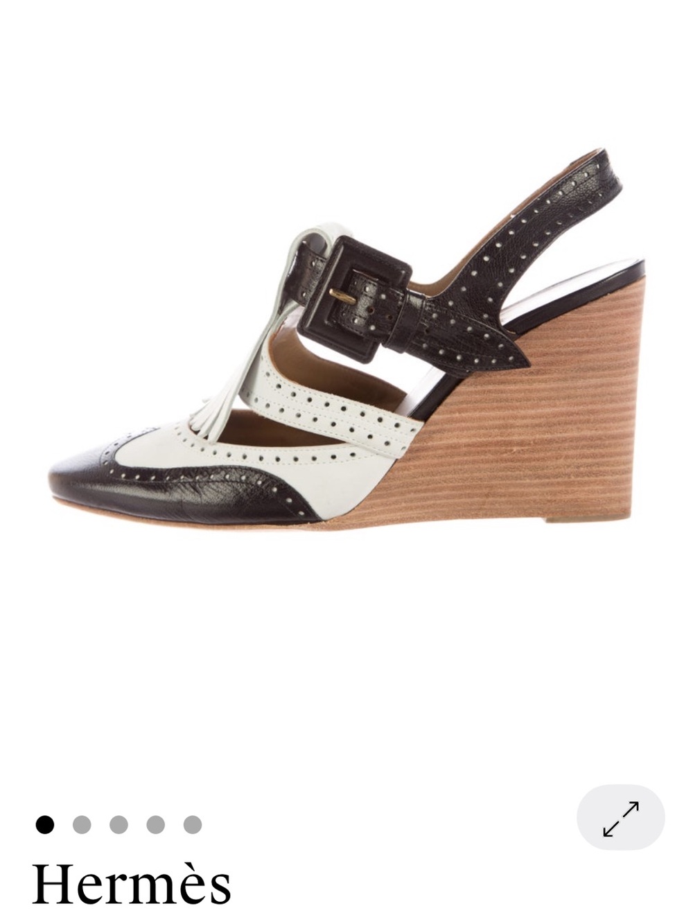 Hermes Black and cream spectator slingback wedges